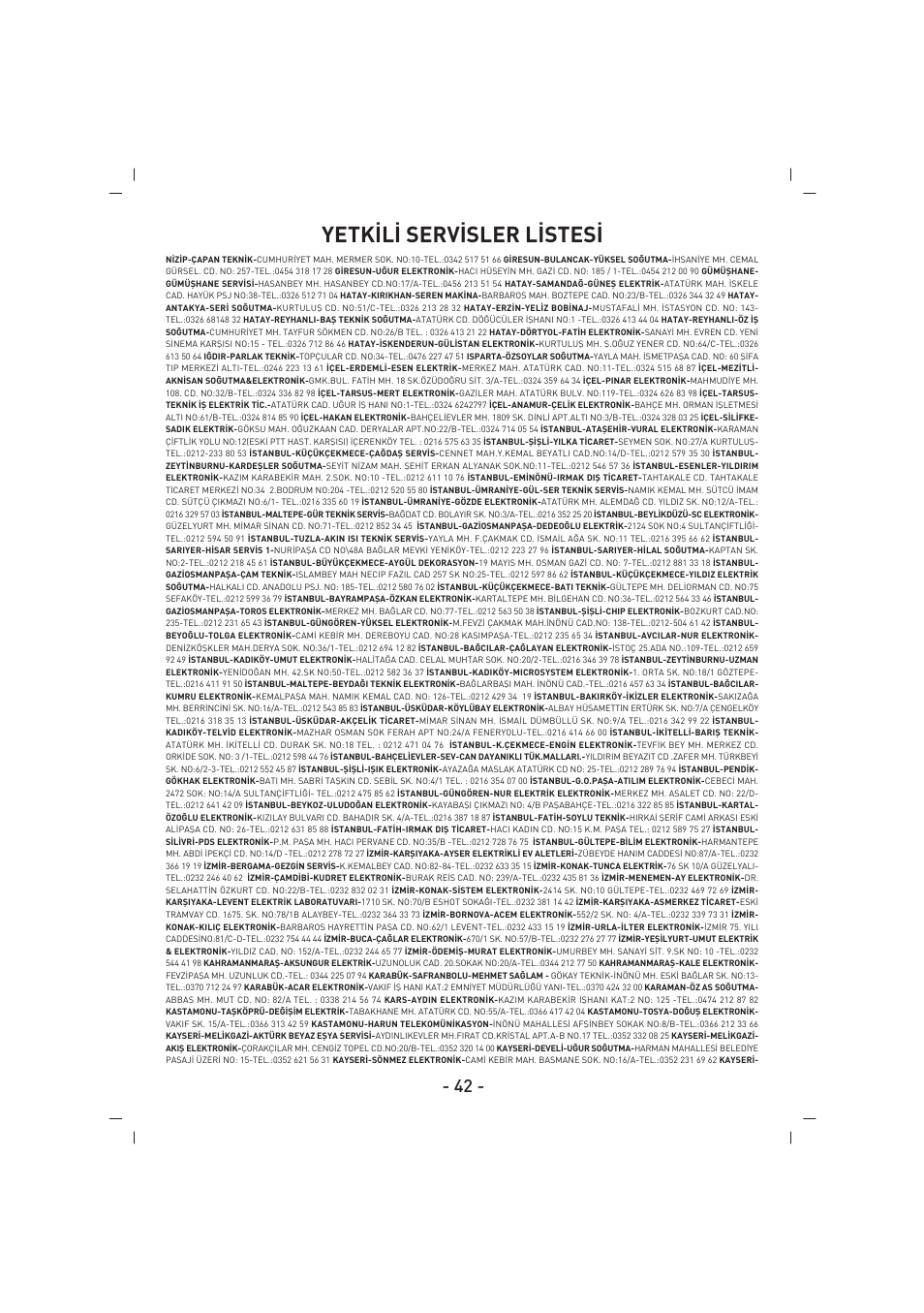Yetk‹l‹ serv‹sler l‹stes | SINBO SAH 6109 User Manual | Page 43 / 48