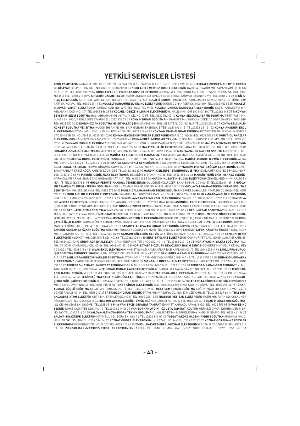 Yetk‹l‹ serv‹sler l‹stes | SINBO SAH 6109 User Manual | Page 44 / 48