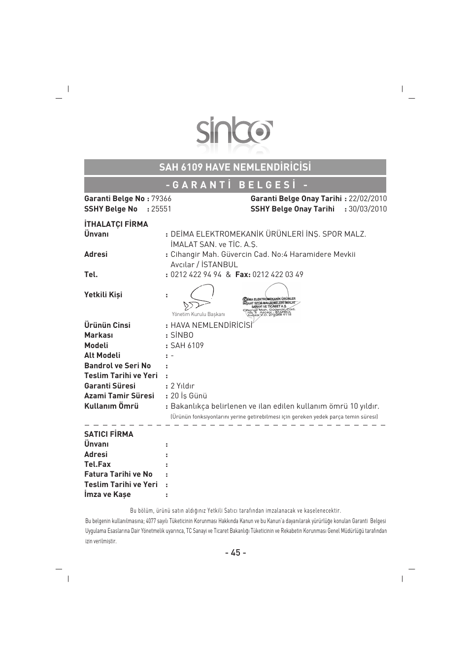 SINBO SAH 6109 User Manual | Page 46 / 48