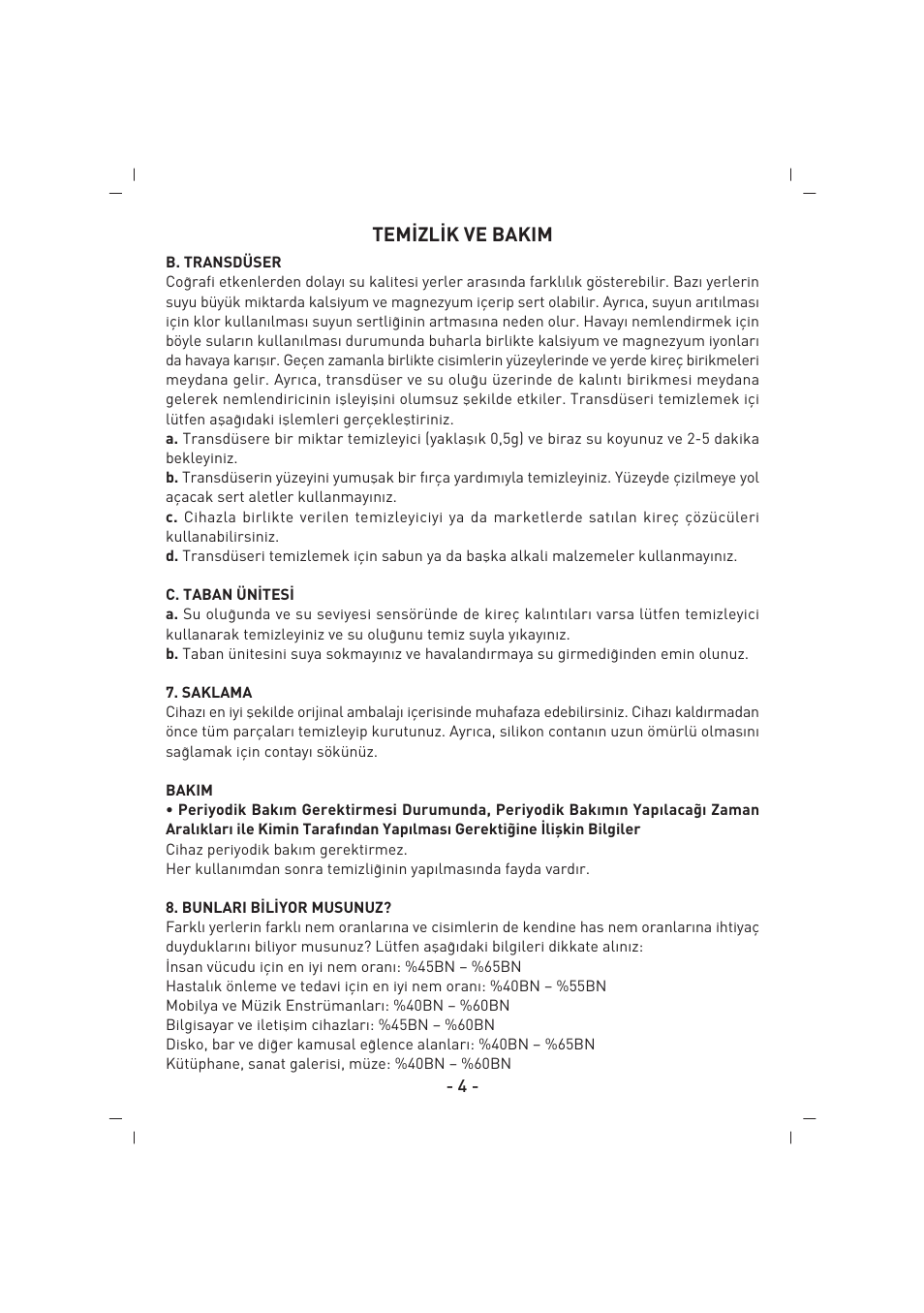 Tem‹zl‹k ve bakim | SINBO SAH 6109 User Manual | Page 5 / 48