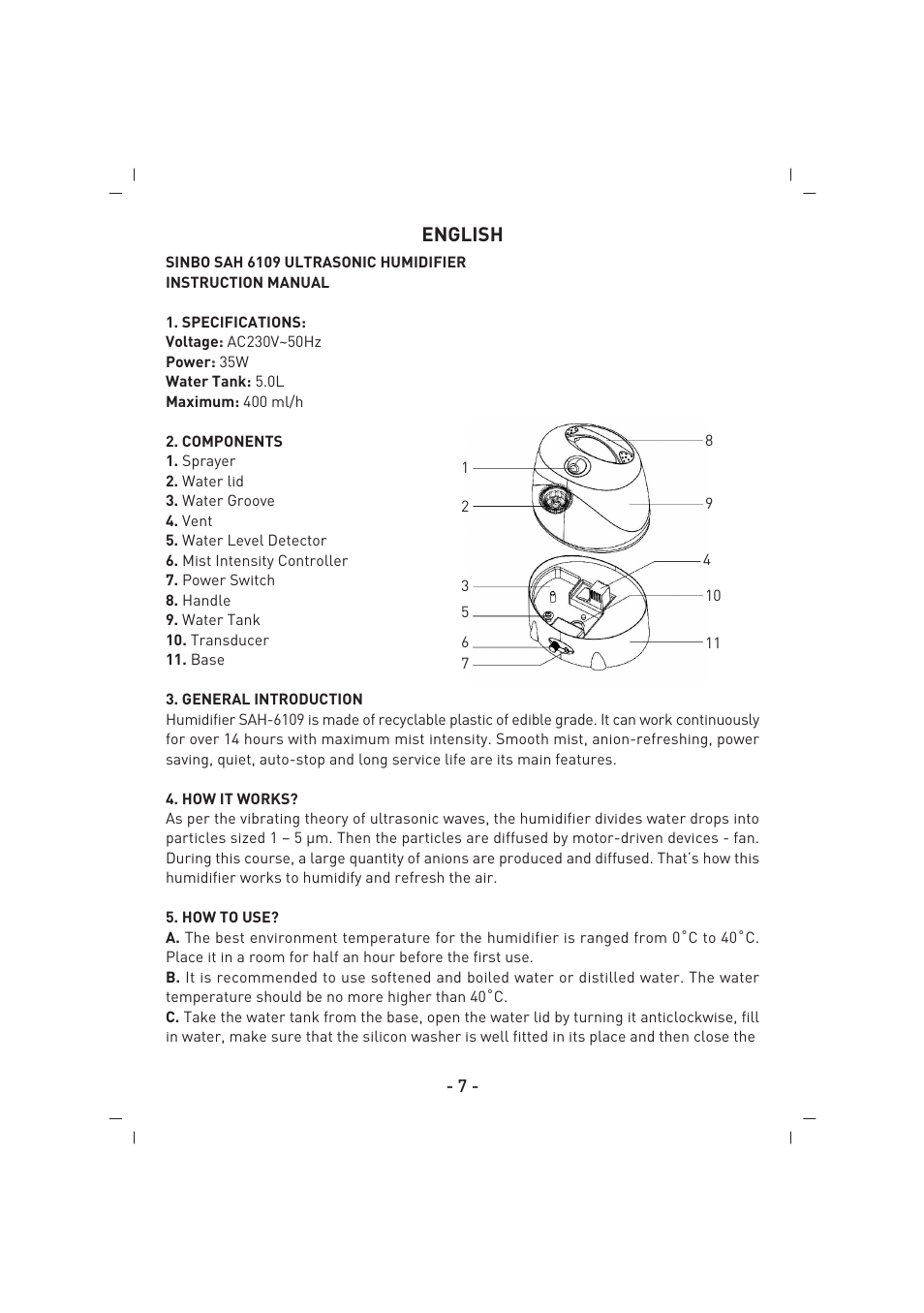 English | SINBO SAH 6109 User Manual | Page 8 / 48