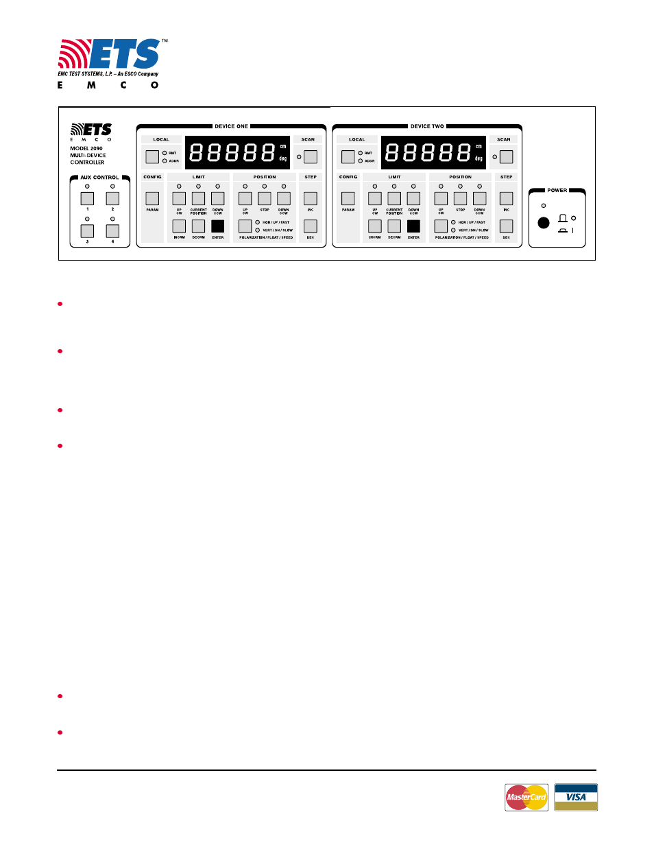 Positioning controller, Test site hardware, Features | Atec EMCO-2090 User Manual | Page 2 / 4