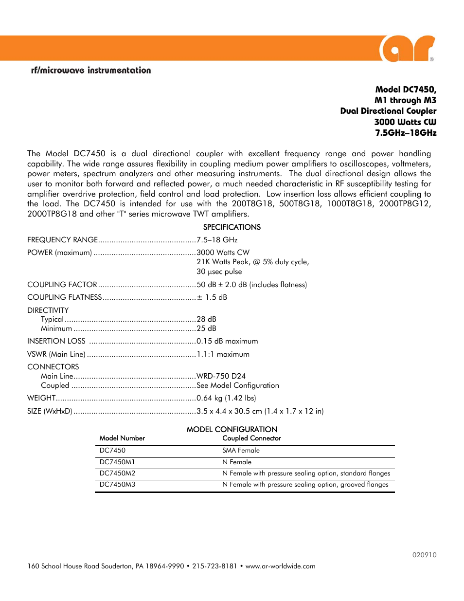 Atec Amplifier-Research-DC7450 User Manual | 1 page