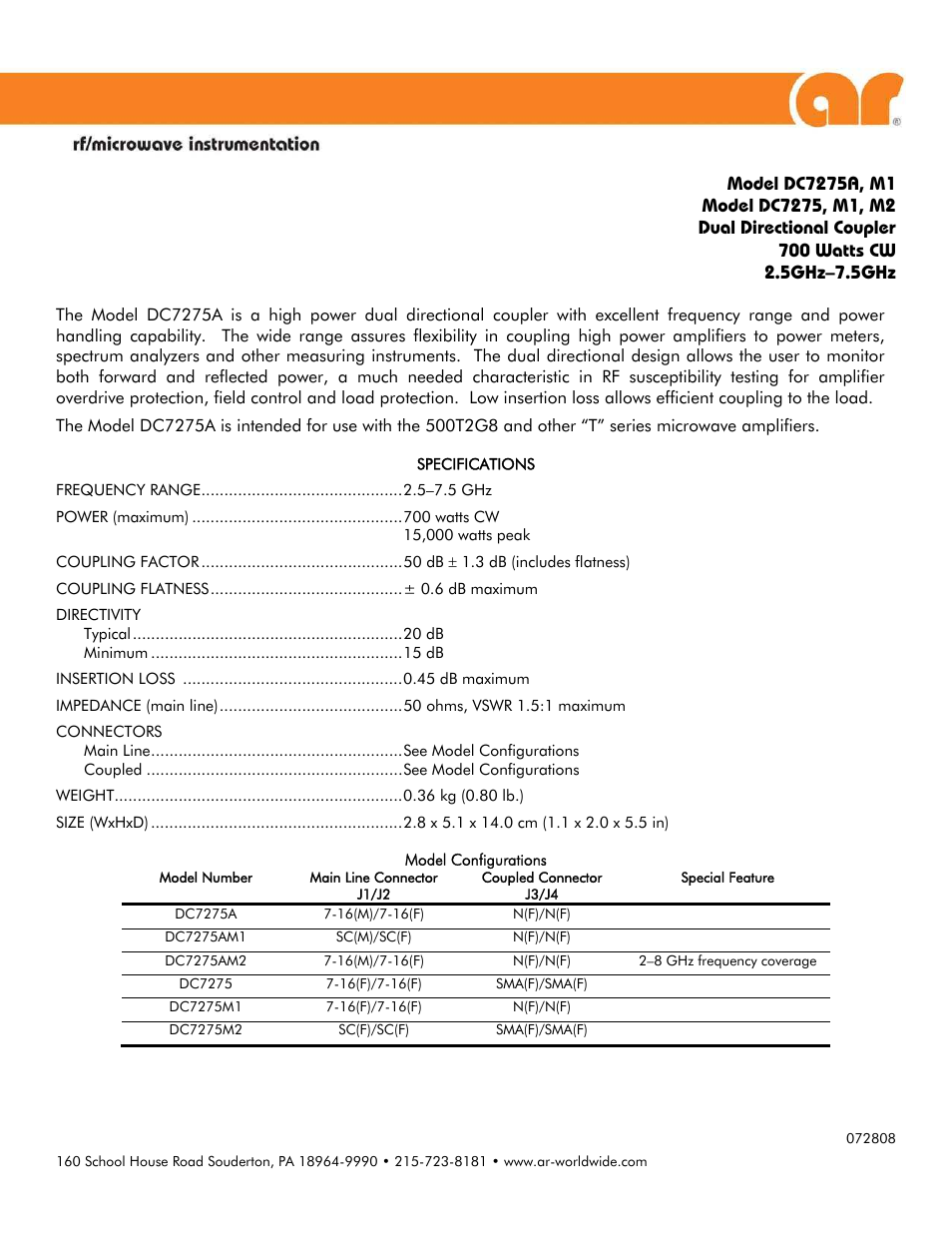 Atec Amplifier-Research-DC7275 User Manual | 1 page