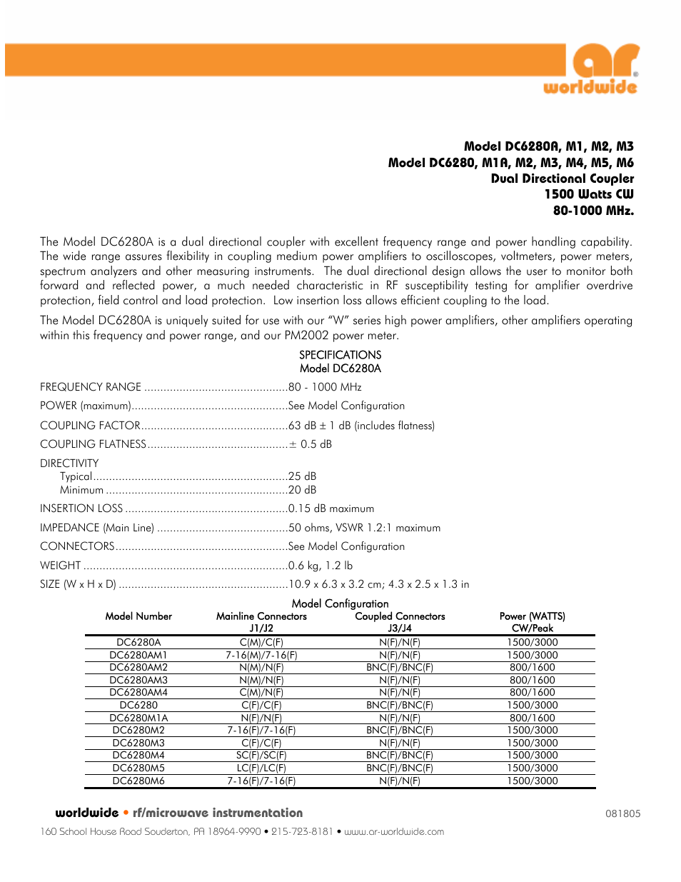 Atec Amplifier-Research-DC6280AM1 User Manual | 1 page