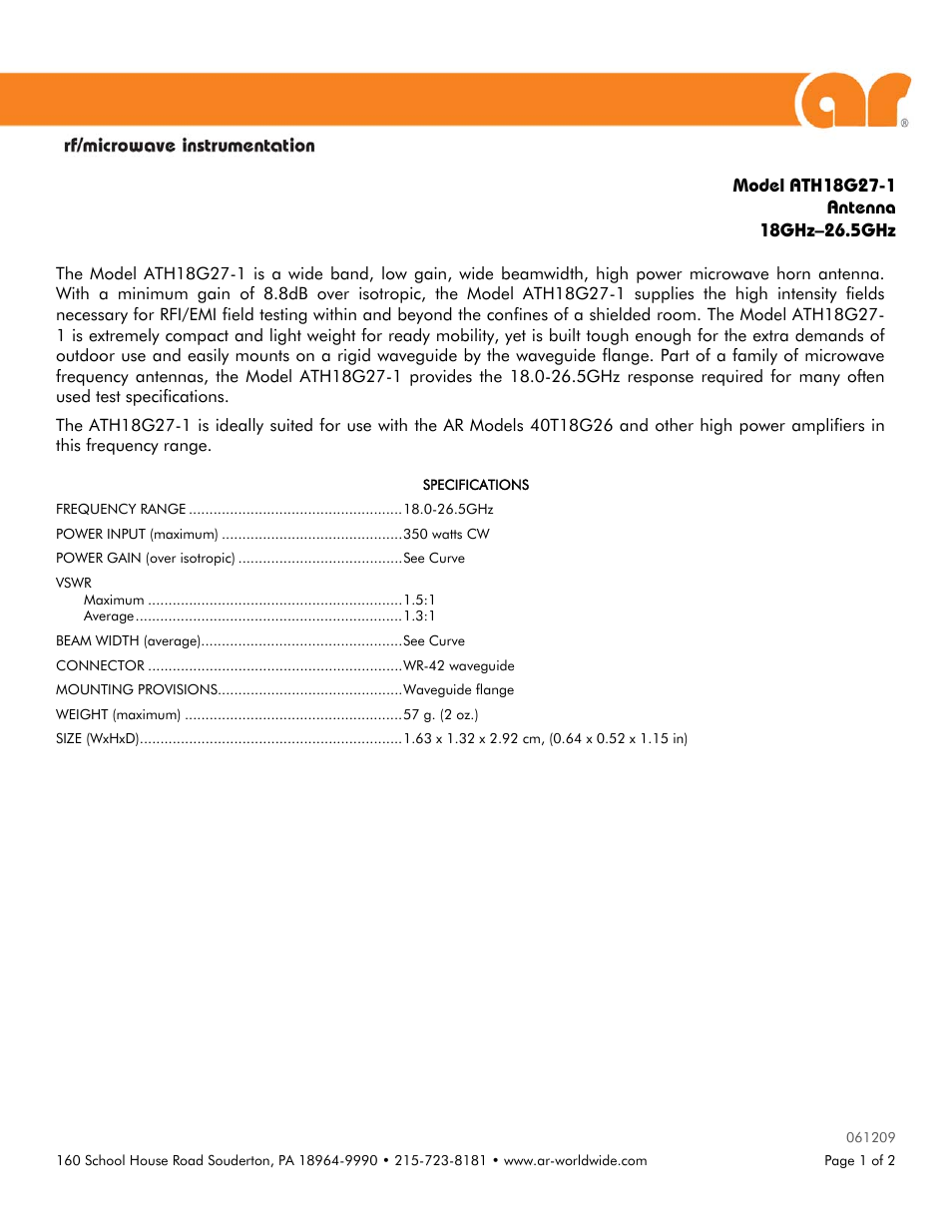 Atec Amplifier-Research_AT4640-ATH18G27-1 User Manual | 2 pages