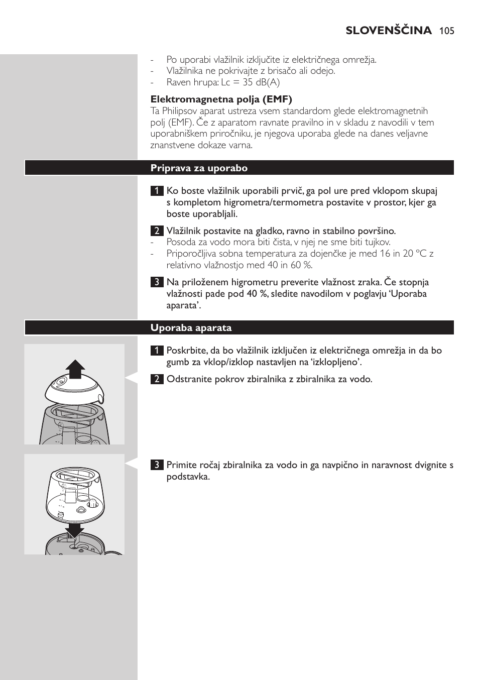 Elektromagnetna polja (emf), Priprava za uporabo, Uporaba aparata | Slovenščina | Philips AVENT SCH580 User Manual | Page 105 / 126