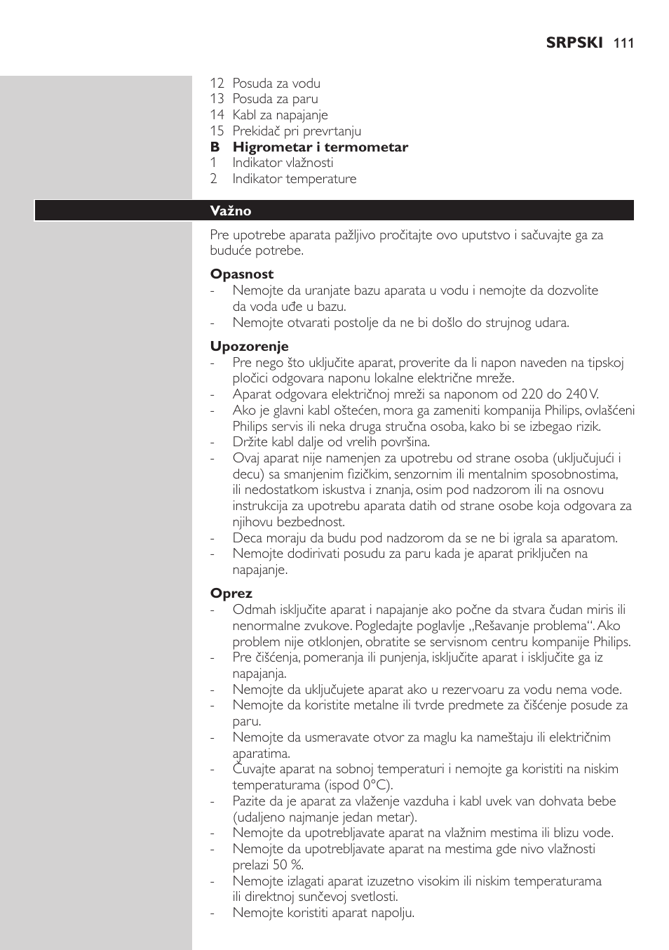 Opasnost, Upozorenje, Oprez | Važno | Philips AVENT SCH580 User Manual | Page 111 / 126