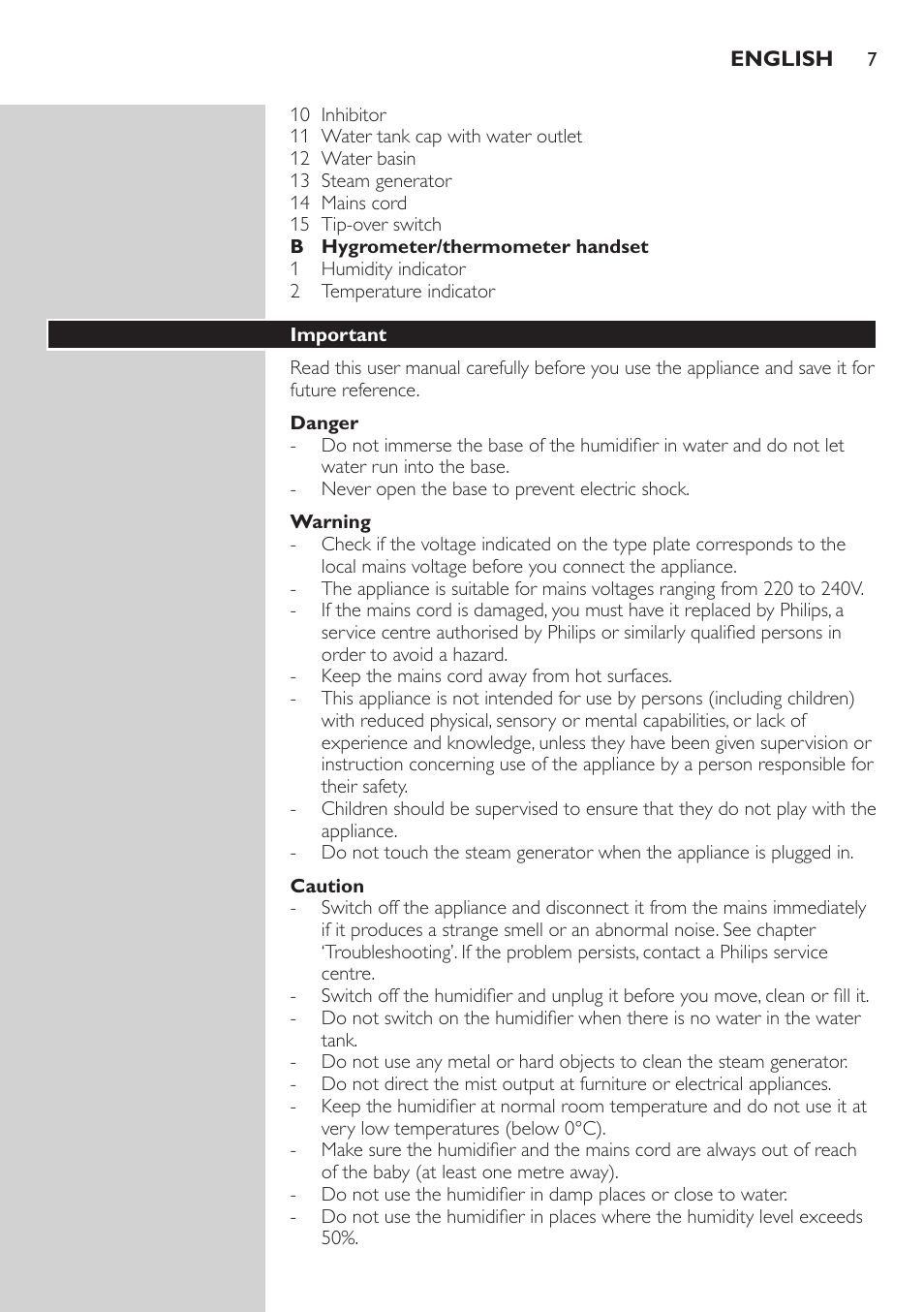 Danger, Warning, Caution | Important | Philips AVENT SCH580 User Manual | Page 7 / 126