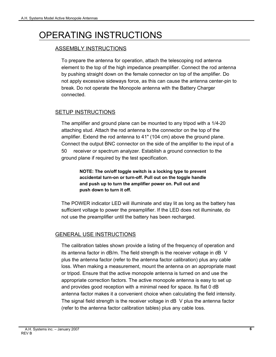 Operating instructions, Assembly instructions, Setup instructions | Atec AH-Systems-SAS-550-1B User Manual | Page 6 / 13