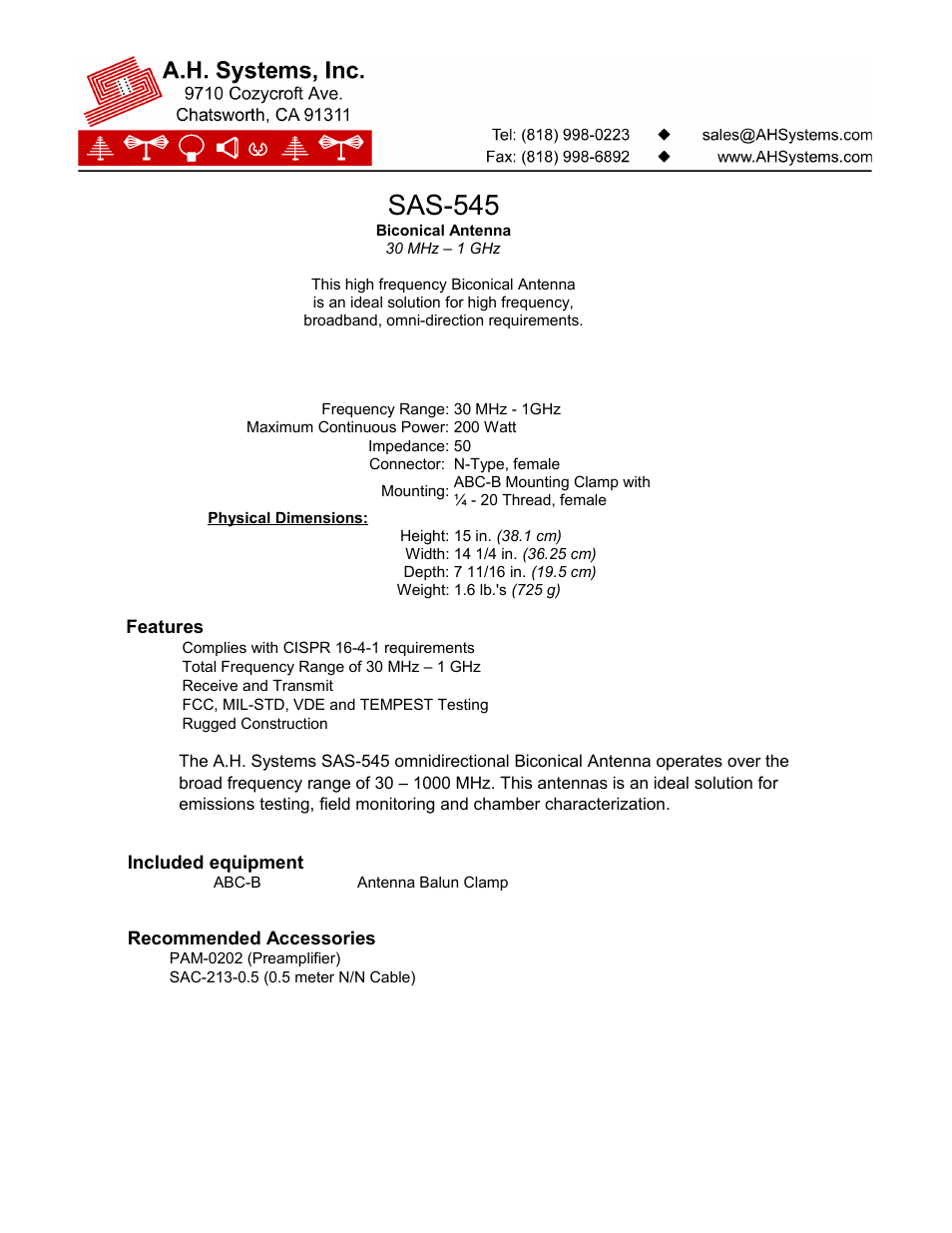 Atec AH-Systems_SAS-545 User Manual | 2 pages