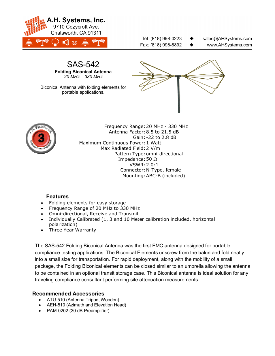 Atec AH-Systems-SAS-542 User Manual | 3 pages