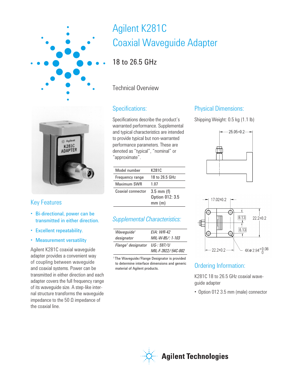 Atec Agilent-K281C User Manual | 2 pages