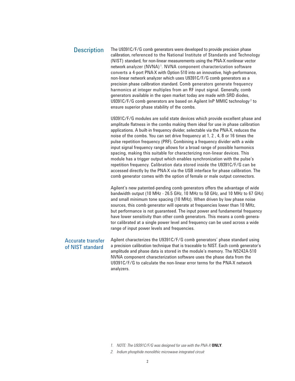Description, Accurate transfer of nist standard | Atec Agilent-U9391C-F-G User Manual | Page 2 / 10