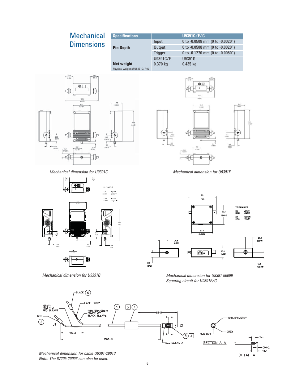 Mechanical dimensions | Atec Agilent-U9391C-F-G User Manual | Page 6 / 10