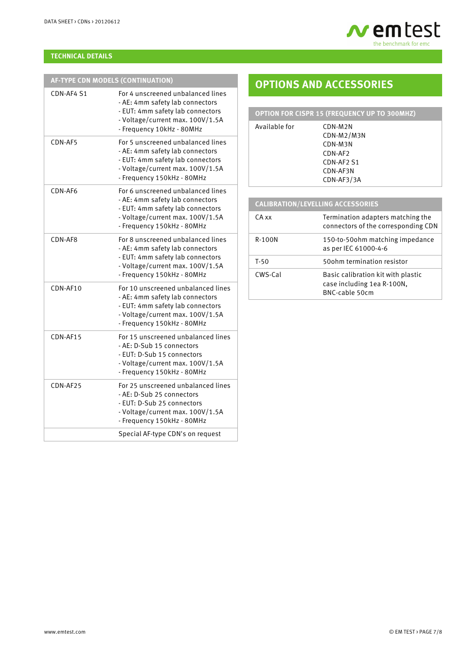 Options and accessories | Atec EM-Test-CDN_M-Type User Manual | Page 7 / 8