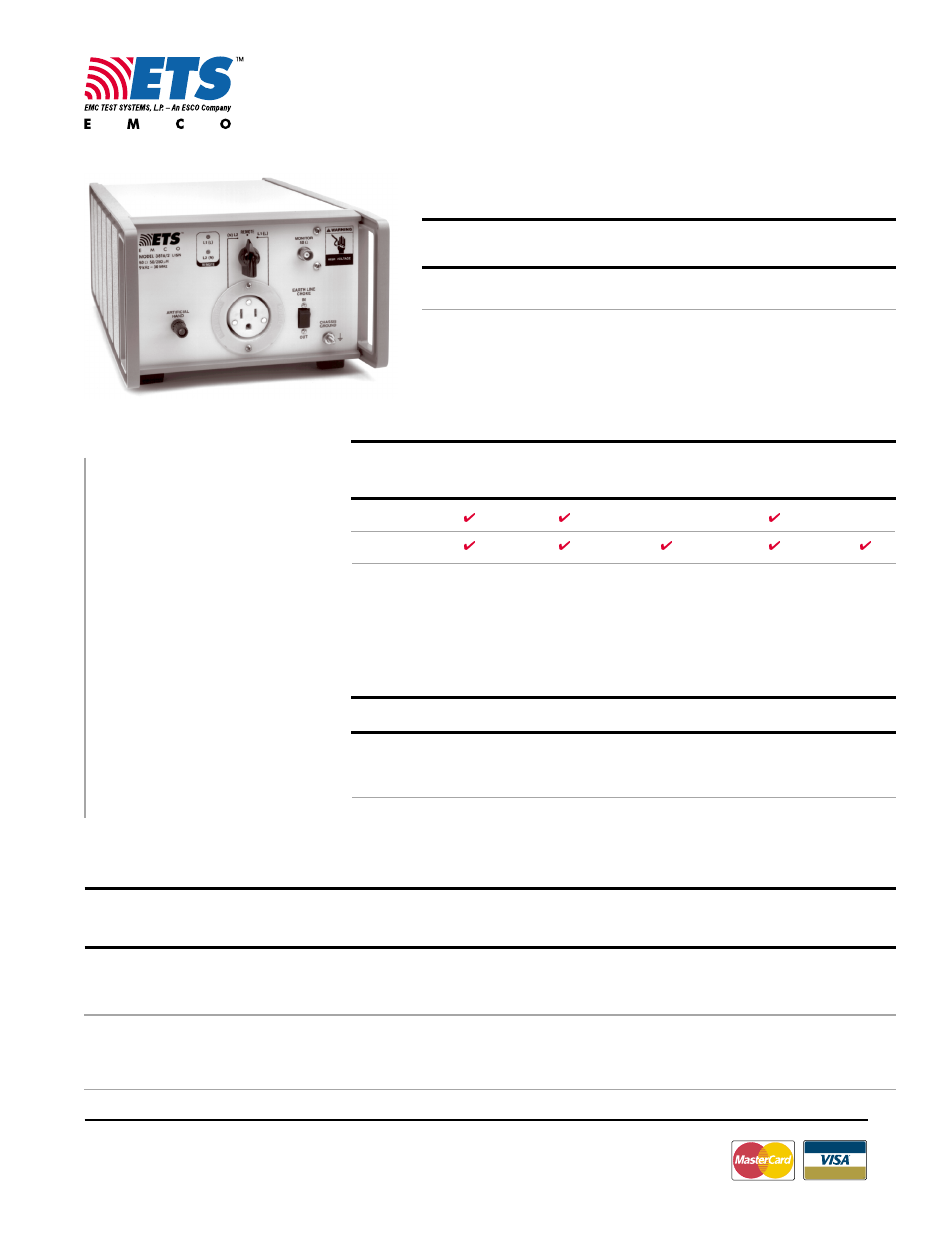 Lisn / plisn, Test site hardware, Applications | Physical specifications, Electrical specifications operational features, Finland, Online | Atec EMCO-ETS-Lindgren-3810-2-3816_2 User Manual | Page 2 / 2