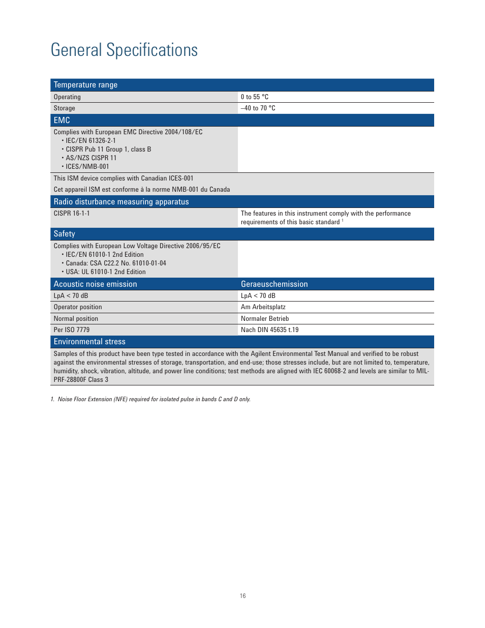 General specifications | Atec Agilent-N9038A User Manual | Page 16 / 21