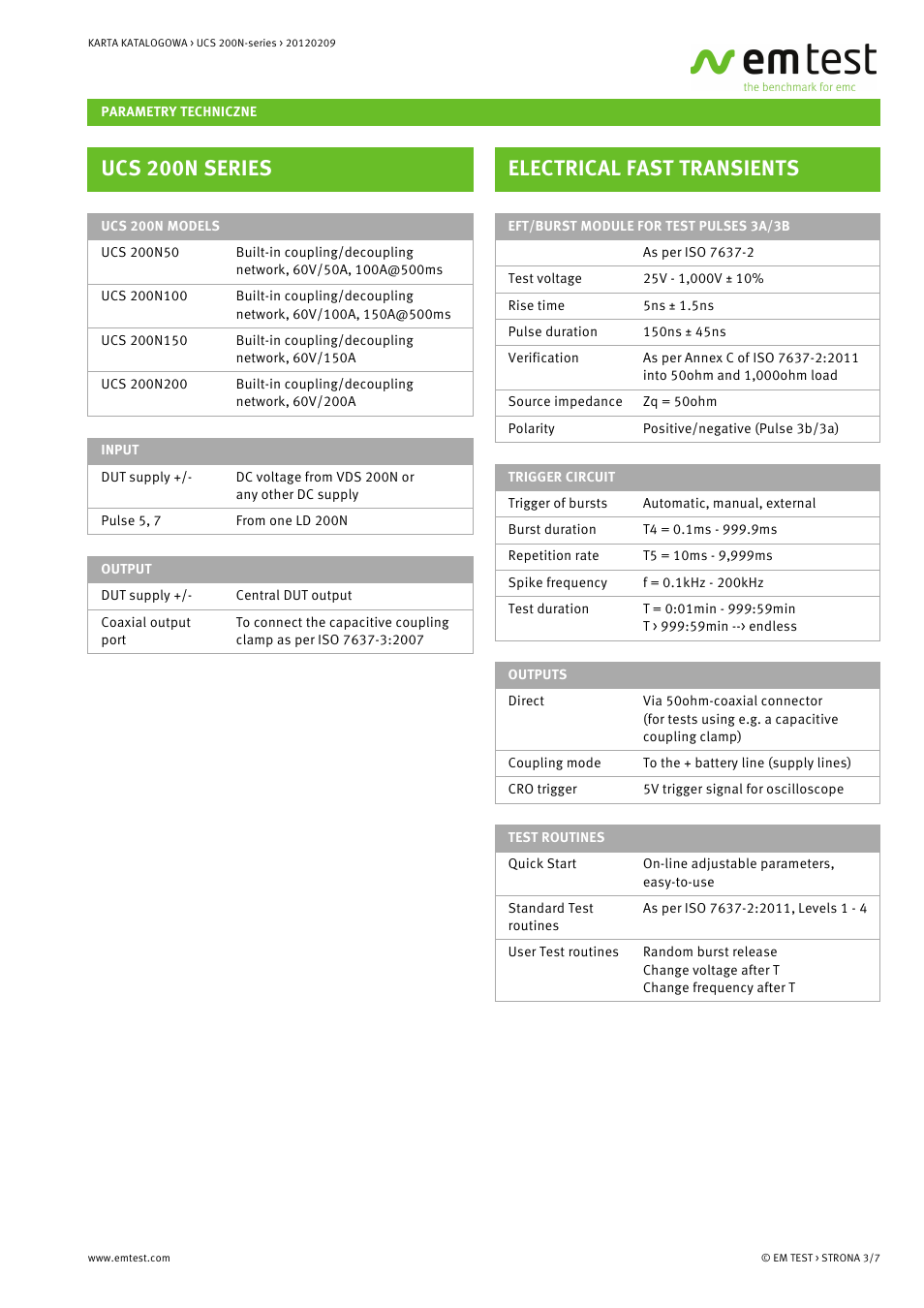 Ucs 200n series, Electrical fast transients | Atec EM-Test-UCS200N User Manual | Page 3 / 7