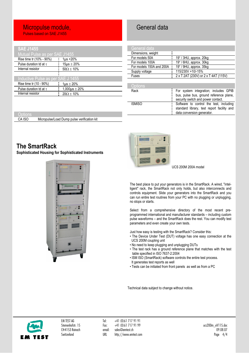 Micropulse module, The smartrack, General data | Atec EM-Test-UCS200M User Manual | Page 4 / 4