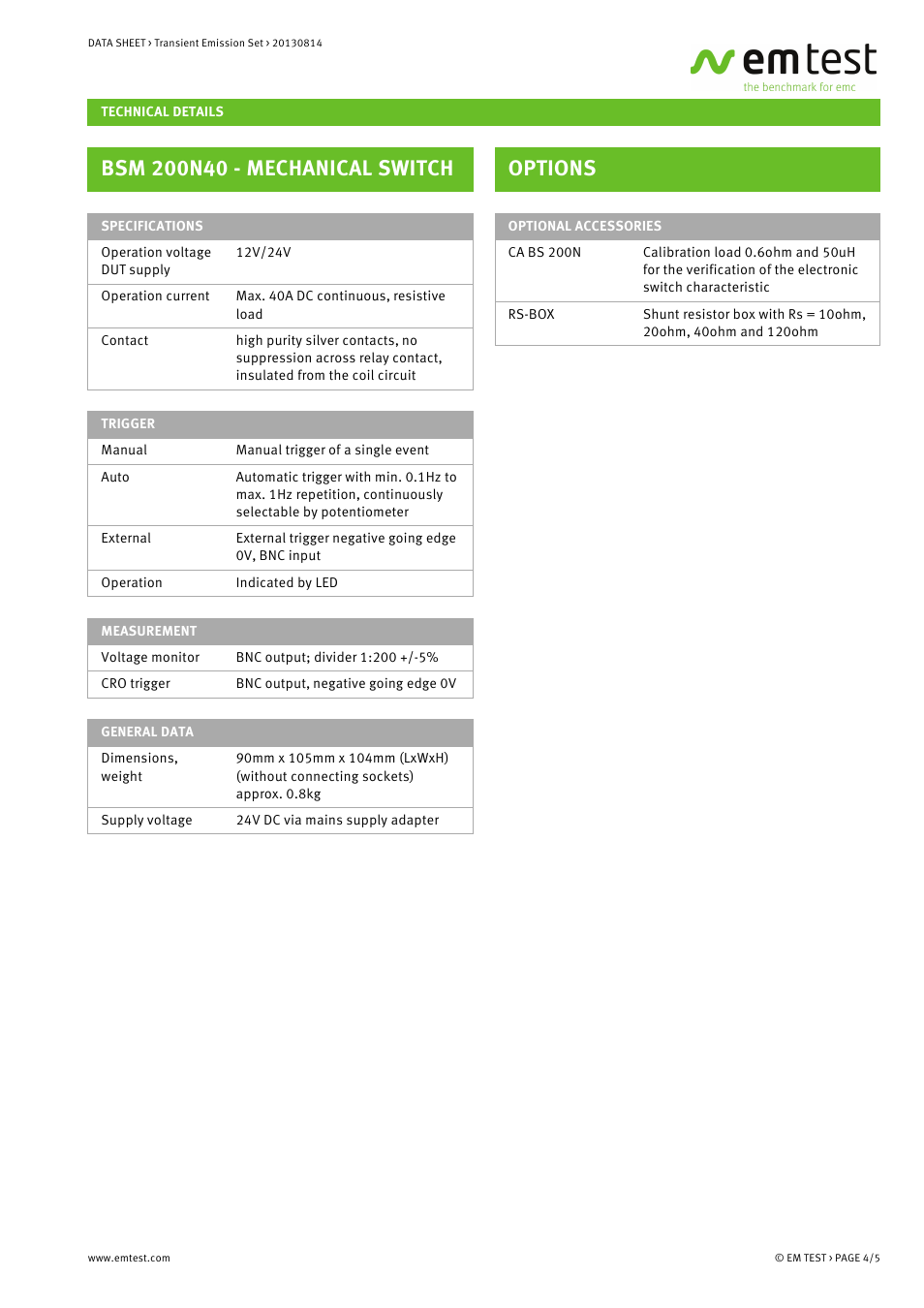 Options | Atec EM-Test-Transient-Set User Manual | Page 4 / 5