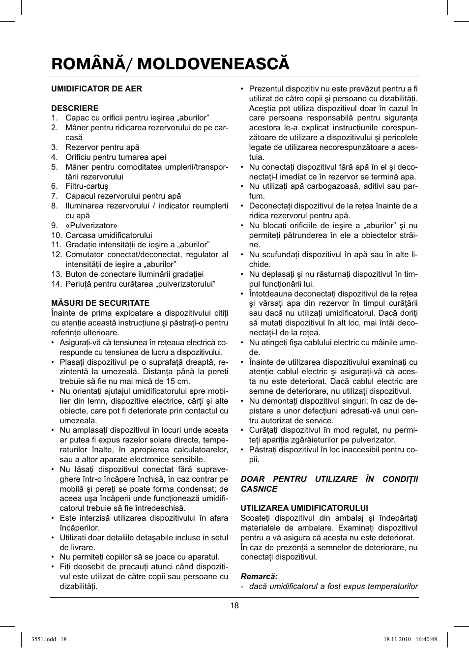 Română/ moldovenească | MAXWELL MW-3551 SR User Manual | Page 18 / 36