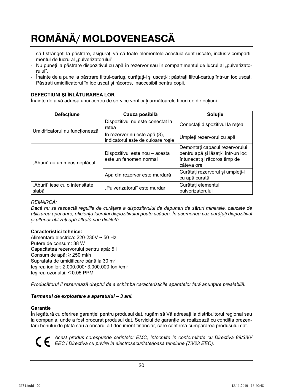 Română/ moldovenească | MAXWELL MW-3551 SR User Manual | Page 20 / 36