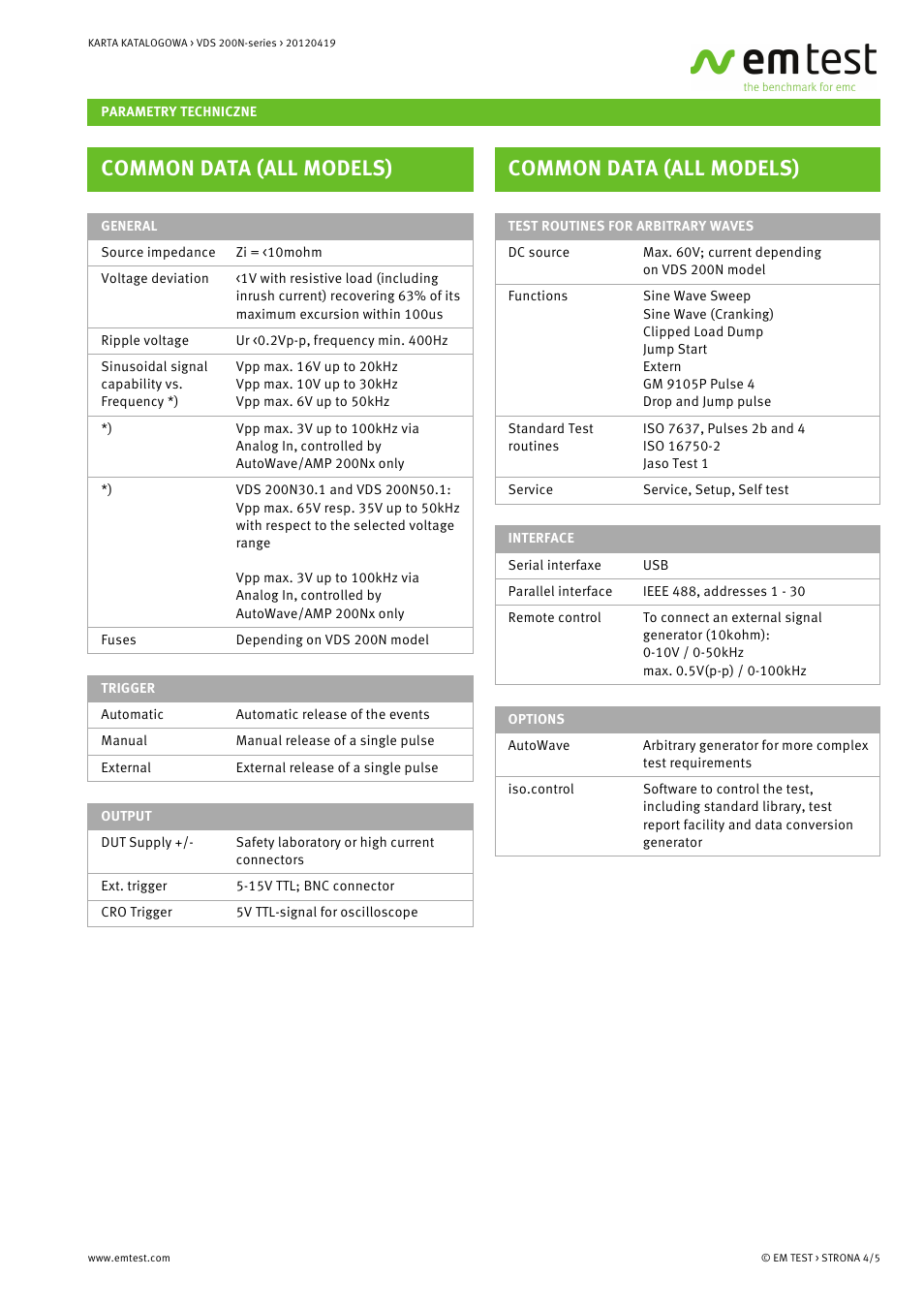 Common data (all models) | Atec EM-Test-VDS200N User Manual | Page 4 / 5