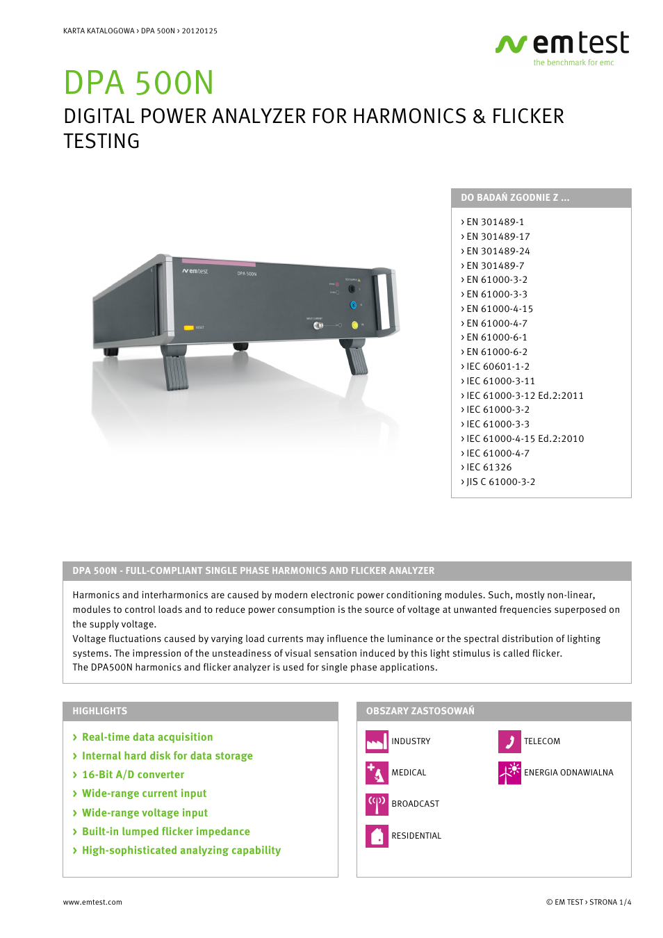 Atec EM-Test-DPA500N User Manual | 4 pages