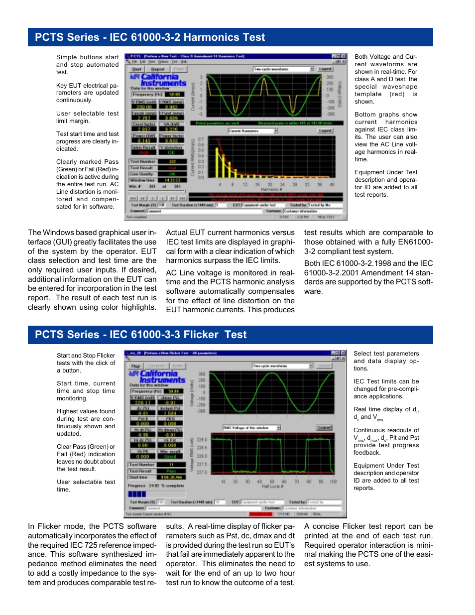 Iec 61000-3-2 harmonics test, Iec 61000-3-3 flicker test | Atec California-Instruments-PACS-1 User Manual | Page 2 / 4