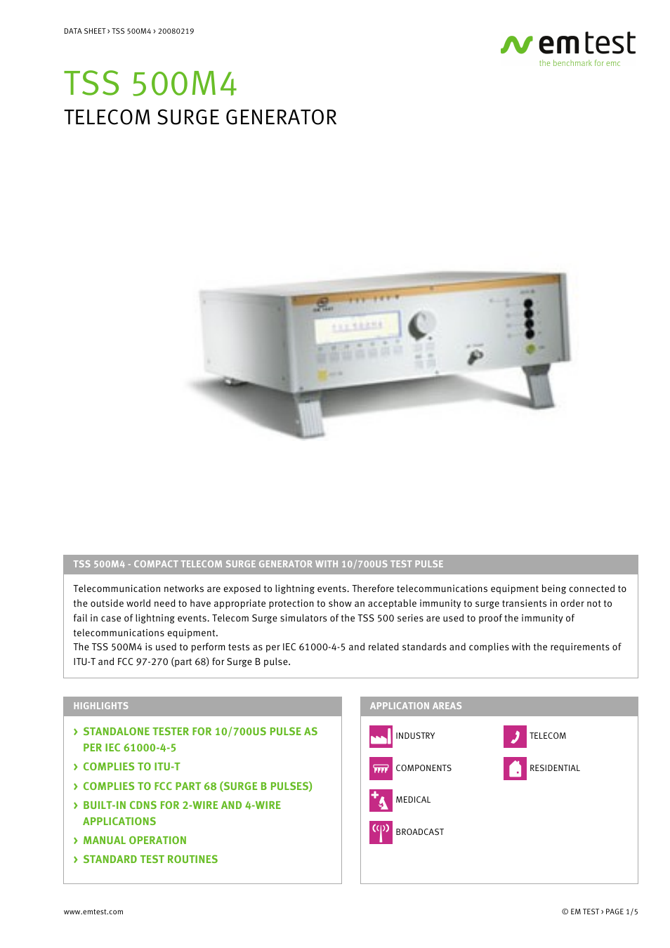 Atec EM-Test-TSS500M4 User Manual | 5 pages