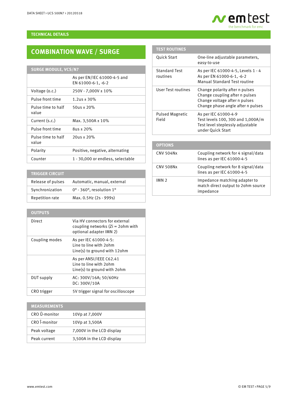 Combination wave / surge | Atec EM-Test-UCS500N7 User Manual | Page 5 / 9