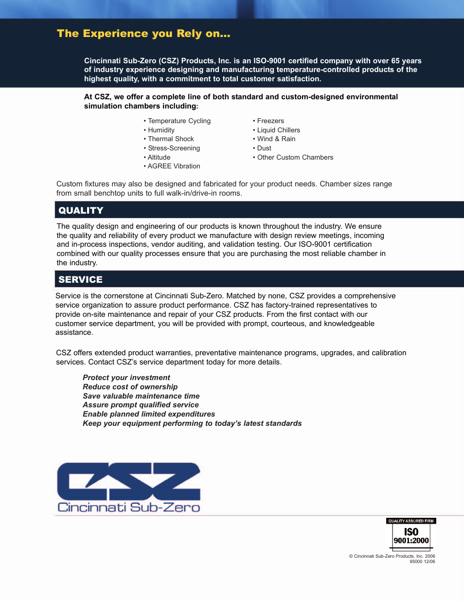 The experience you rely on, Quality service | Atec Cincinnati-Sub-Zero-Z Series User Manual | Page 10 / 10