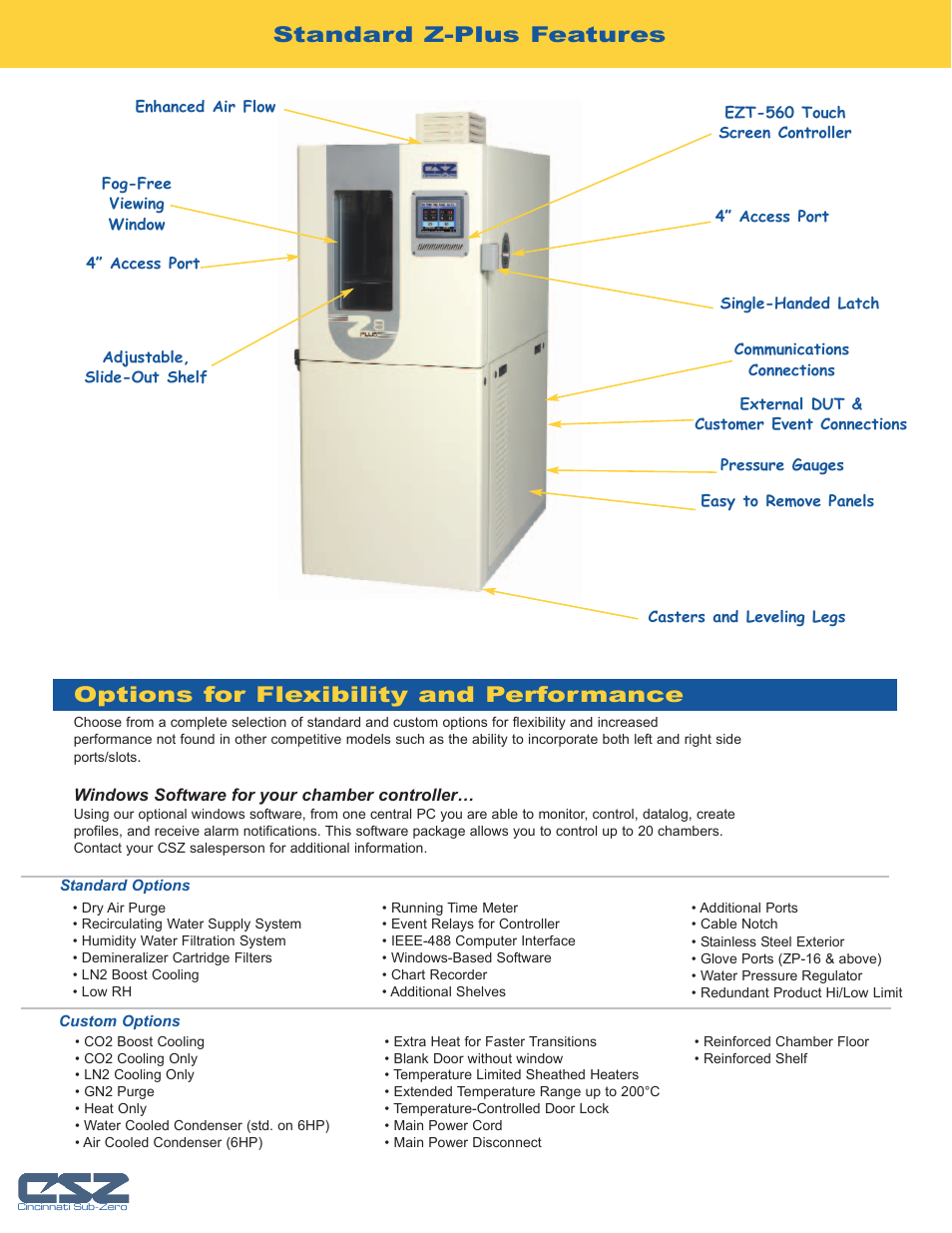 Options for flexibility and performance, Standard z-plus features | Atec Cincinnati-Sub-Zero-Z Series User Manual | Page 6 / 10