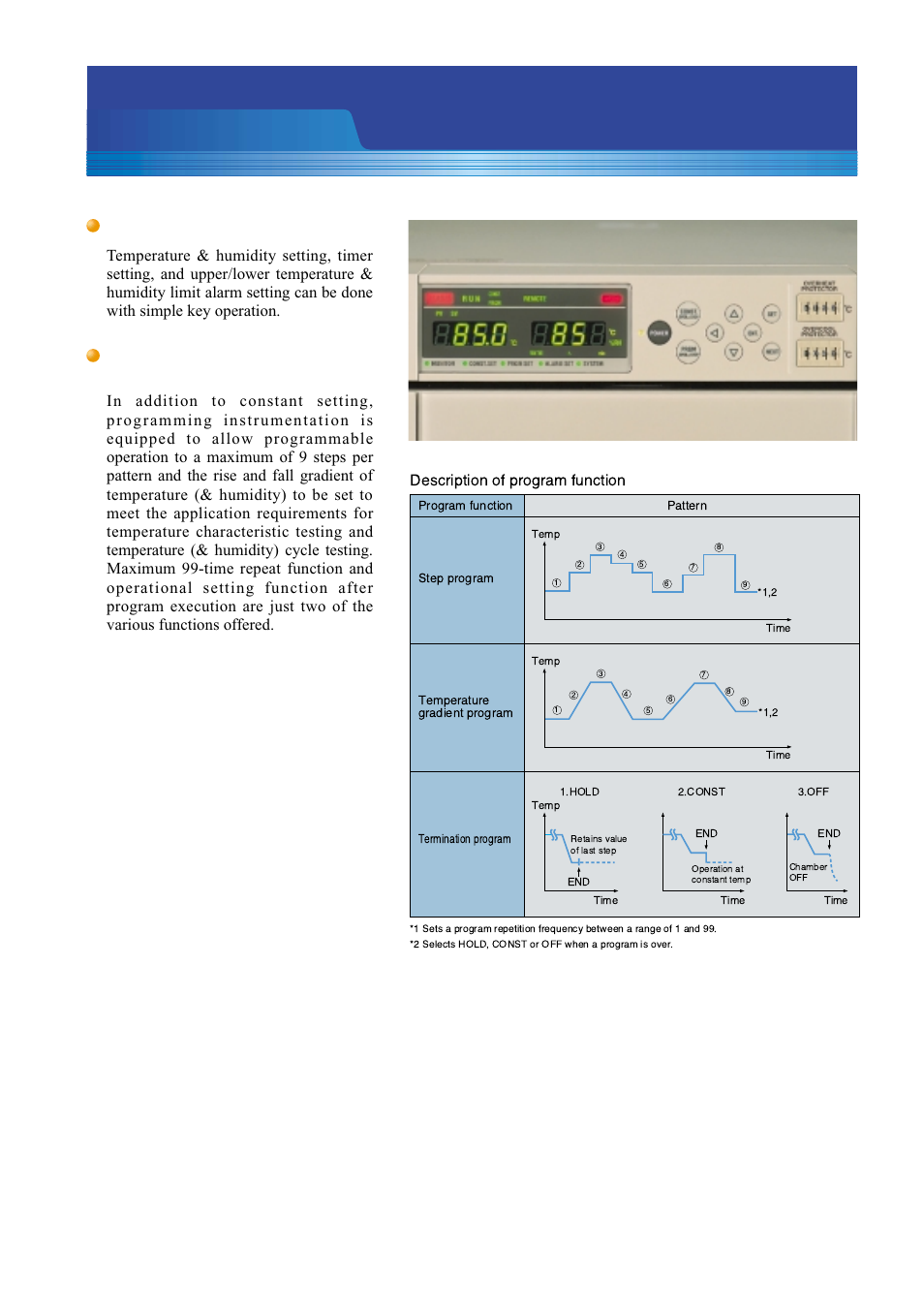 Control operation, Easy operation with 9 keys, Programming operation of up to 9 steps | Description of program function | Atec Espec-SH Series User Manual | Page 7 / 16