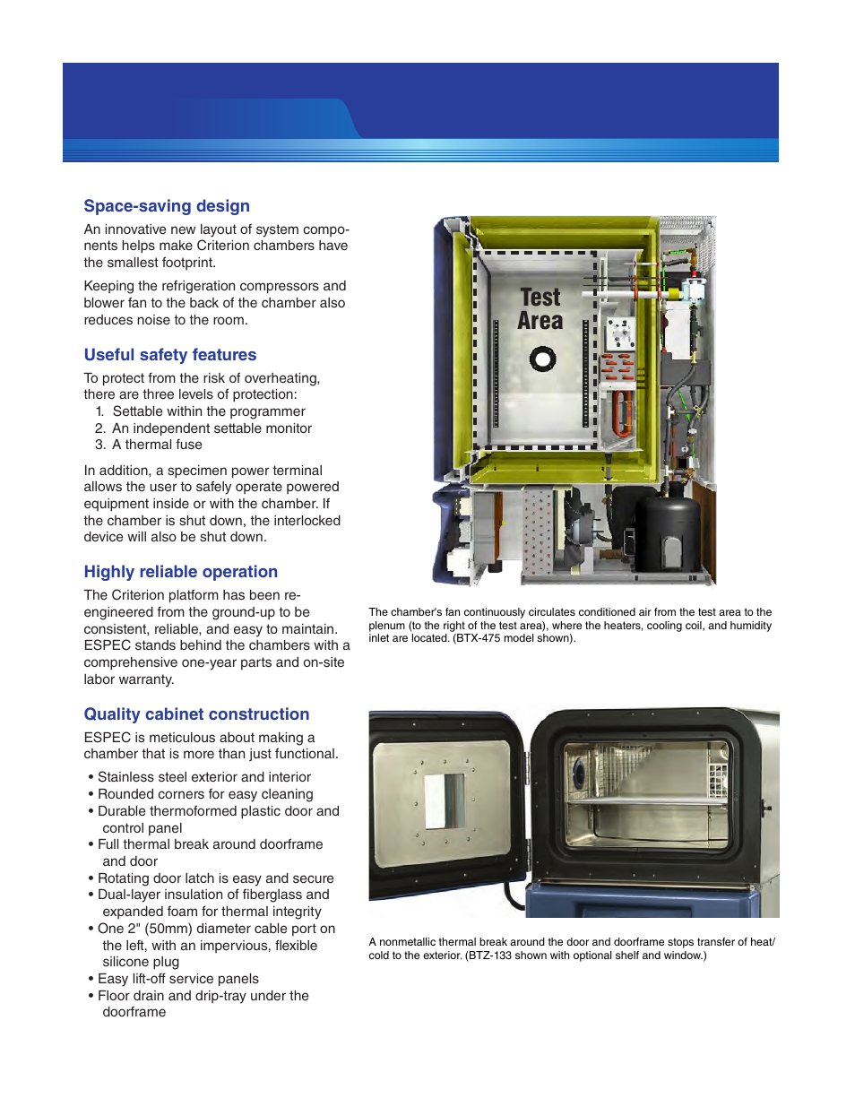 Benchtop features, Test area | Atec Espec-BT Series User Manual | Page 4 / 8