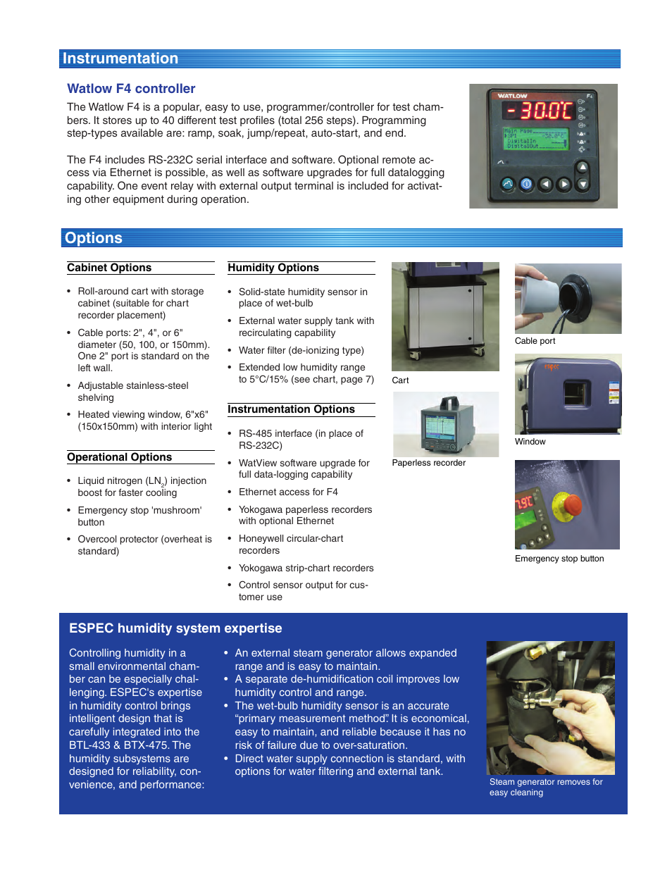 Options instrumentation, Watlow f4 controller, Espec humidity system expertise | Atec Espec-BT Series User Manual | Page 5 / 8