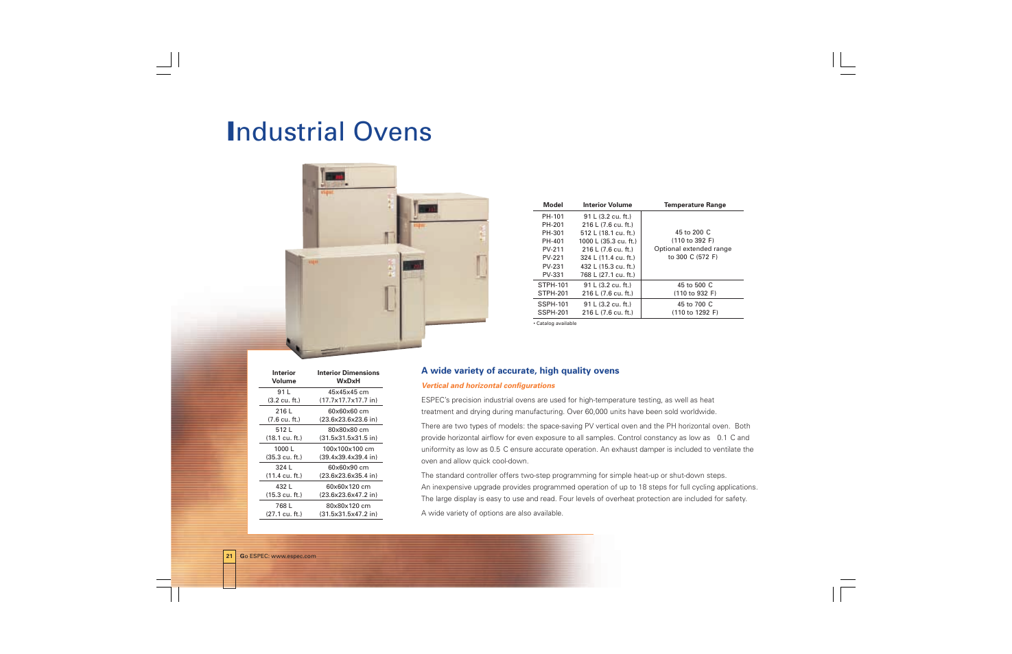 I ndustrial ovens, A wide variety of accurate, high quality ovens | Atec Espec-ESX Series User Manual | Page 22 / 24