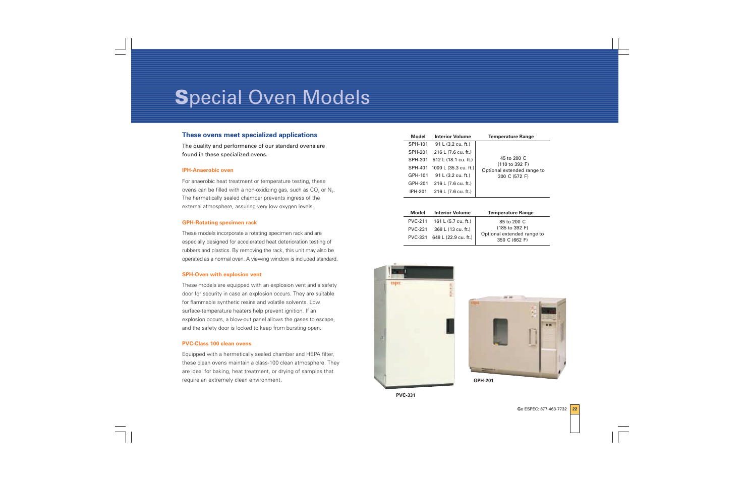 S pecial oven models, These ovens meet specialized applications | Atec Espec-ESX Series User Manual | Page 23 / 24