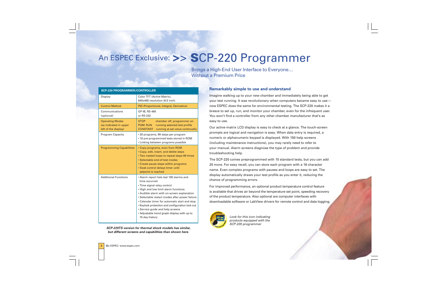 S cp-220 programmer, An espec exclusive, Remarkably simple to use and understand | Atec Espec-ESX Series User Manual | Page 4 / 24