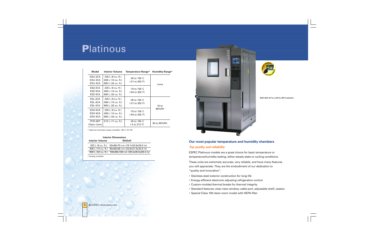 P latinous, Our most popular temperature and humidity chambers, Top quality and reliability | Atec Espec-ESX Series User Manual | Page 6 / 24