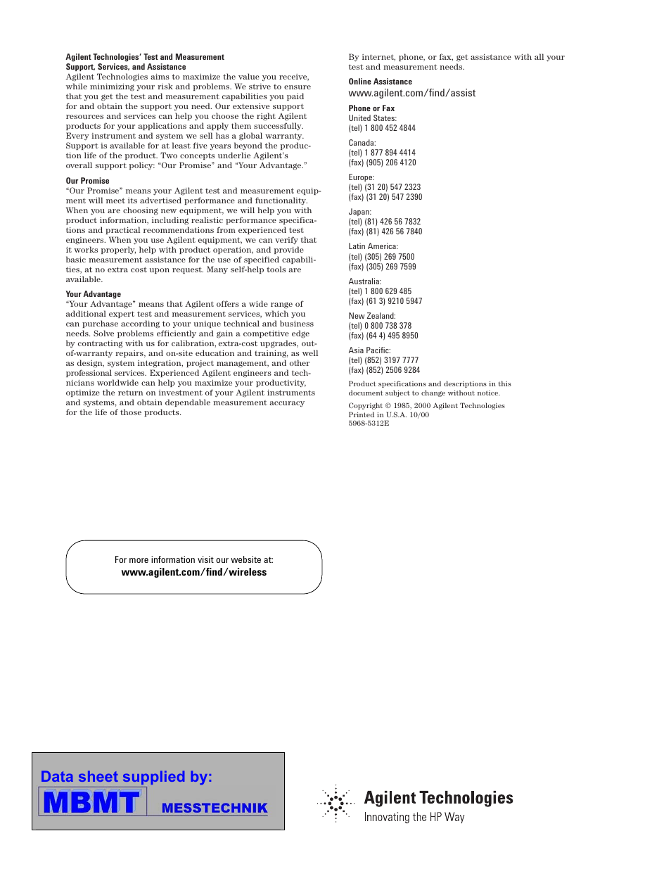 Data sheet supplied by | Atec Agilent-11792A User Manual | Page 12 / 12