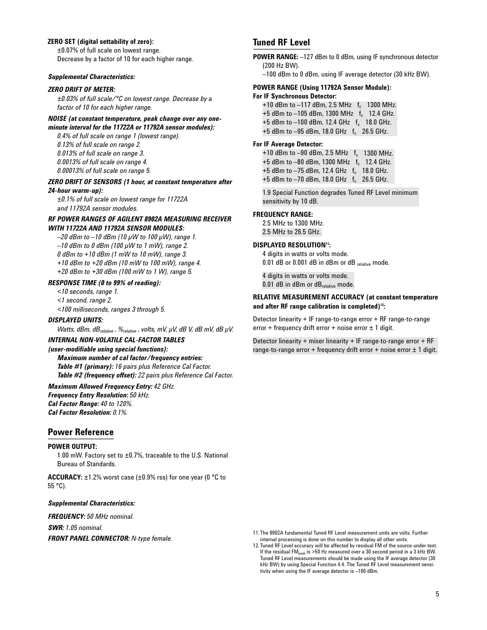 Power reference, Tuned rf level | Atec Agilent-11792A User Manual | Page 5 / 12