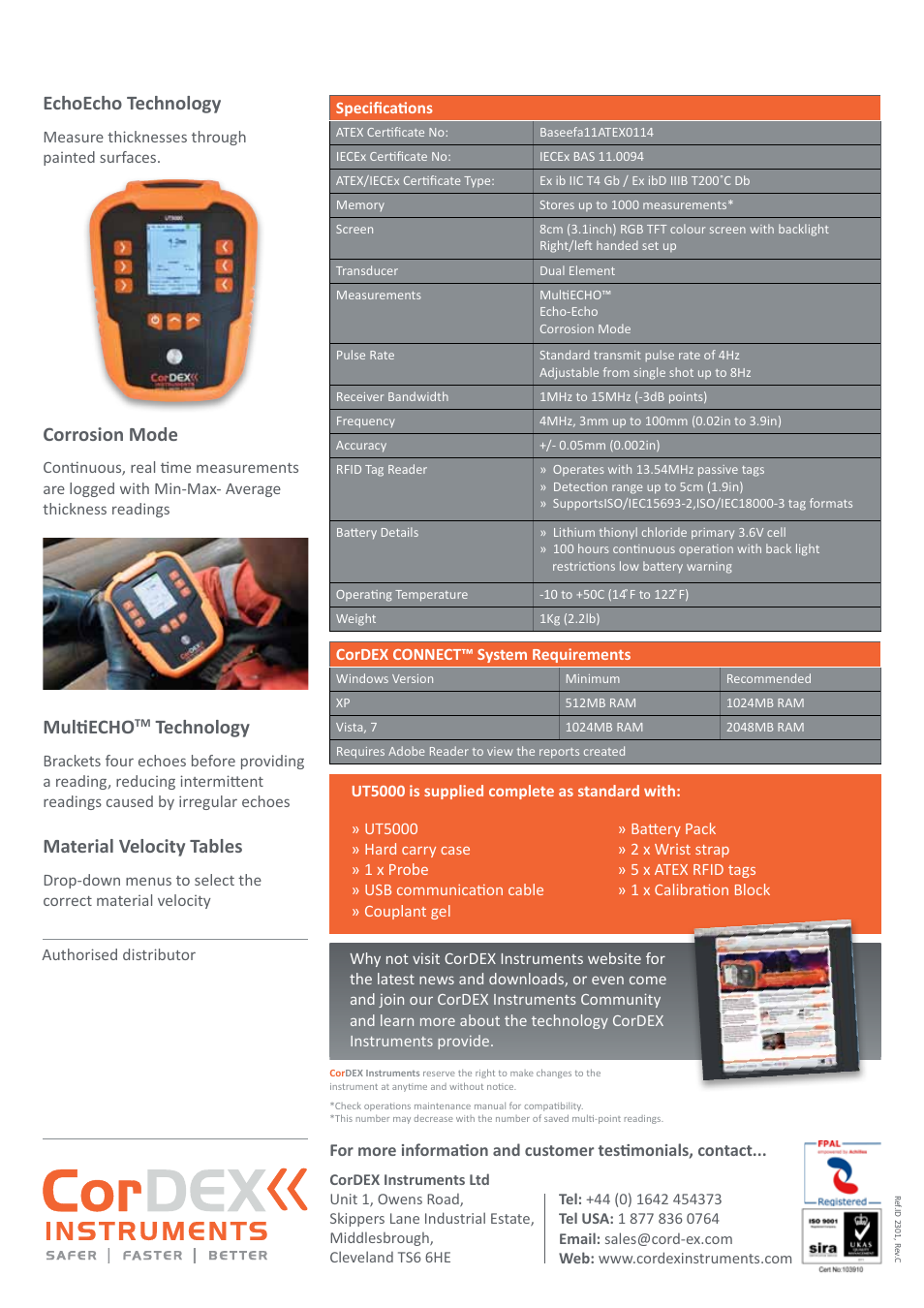 Echoecho technology, Corrosion mode, Multiecho | Technology, Material velocity tables | Atec CorDEX-UT5000 User Manual | Page 2 / 2