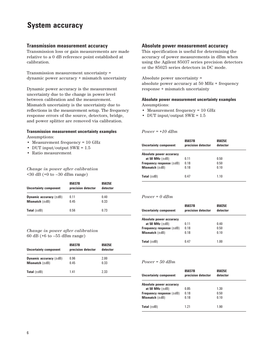 System accuracy, Transmission measurement accuracy, Absolute power measurement accuracy | Atec Agilent-8757D User Manual | Page 6 / 14