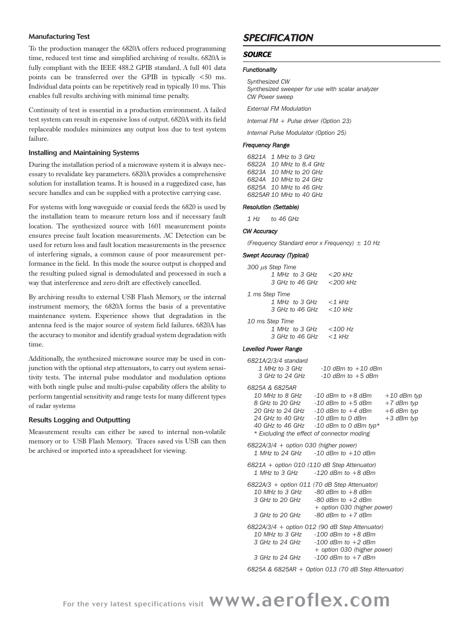 Specification | Atec Aeroflex-6820A Series User Manual | Page 3 / 12