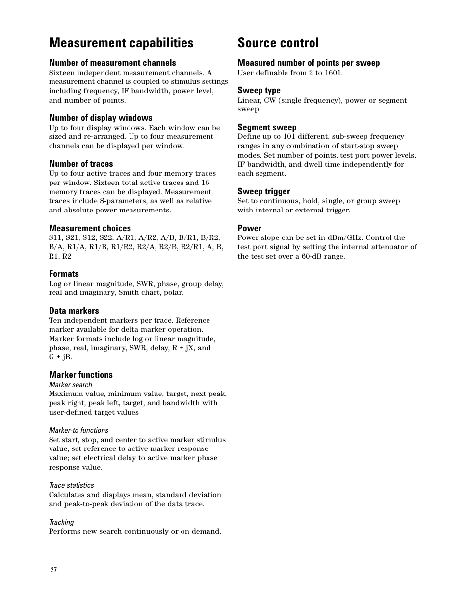 Measurement capabilities, Source control | Atec Agilent-E8364A User Manual | Page 27 / 32