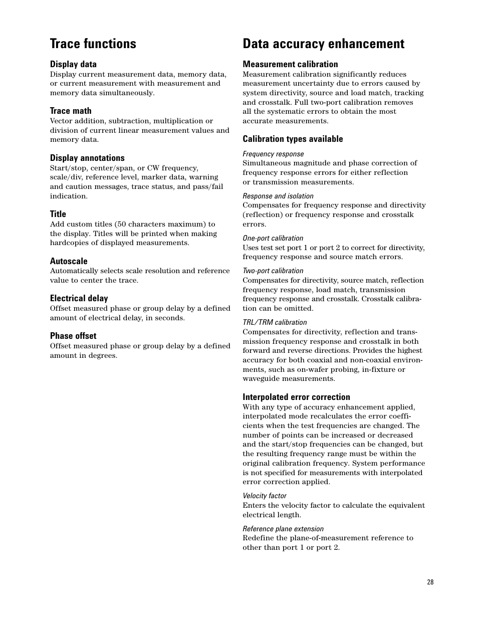 Trace functions, Data accuracy enhancement | Atec Agilent-E8364A User Manual | Page 28 / 32