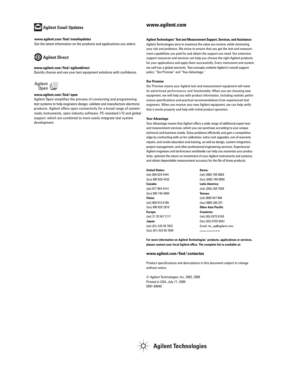 Agilent email updates, Agilent direct, Open | Atec Agilent-8510C User Manual | Page 28 / 28