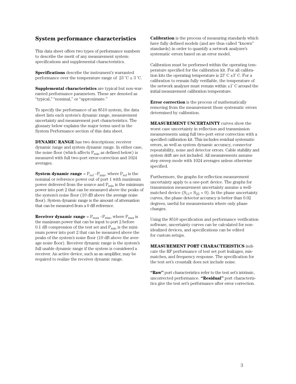 System performance characteristics | Atec Agilent-8510C User Manual | Page 3 / 28